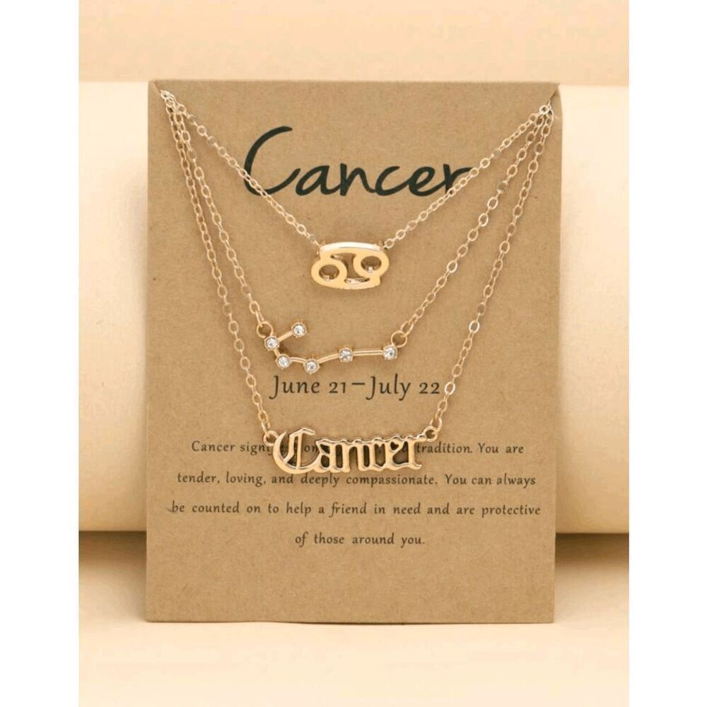 Cancer Golden Triple Birth Constellation Necklace